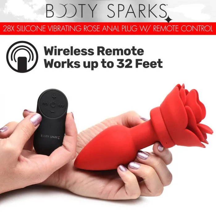 28x Silicone Vibrating Rose Anal Plug With Remote - Small | XR Brands Booty Sparks Male Sex Toys 28x Silicone Vibrating Rose Anal Plug With Remote - Small | XR Brands Booty Sparks Male Sex Toys