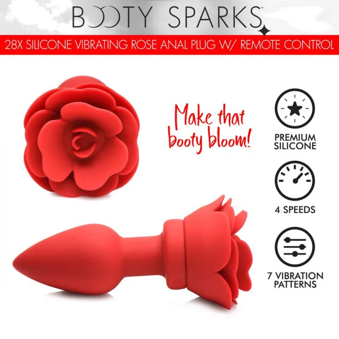 28x Silicone Vibrating Rose Anal Plug With Remote - Small | XR Brands Booty Sparks Male Sex Toys 28x Silicone Vibrating Rose Anal Plug With Remote - Small | XR Brands Booty Sparks Male Sex Toys