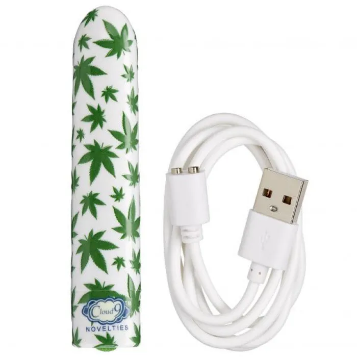 420 Slim Cannabis Leaf Vibe -  White/green | Cloud 9 Novelties Vibrators