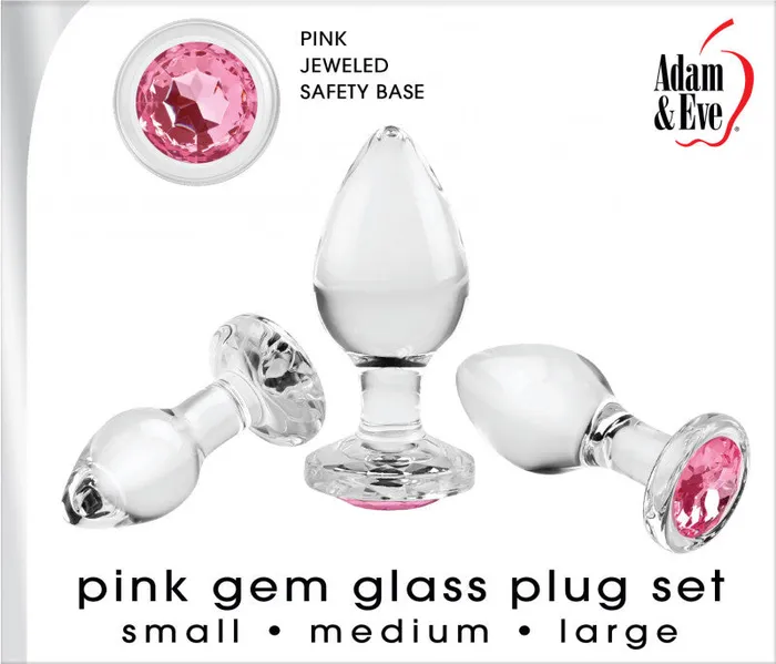 Adam and Eve Anal Pink Gem Glass Plug Set Pink