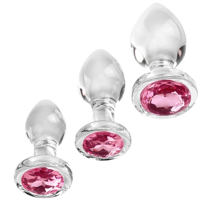 Adam and Eve Anal | Pink Gem Glass Plug Set - Pink