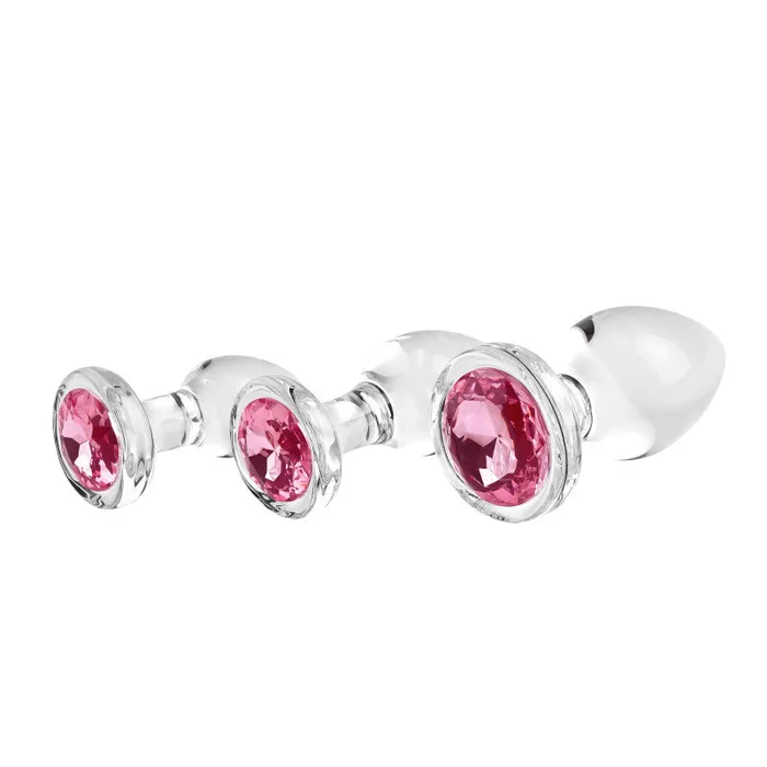 Adam and Eve Anal | Pink Gem Glass Plug Set - Pink
