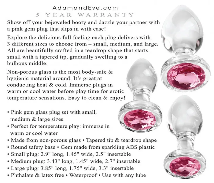 Adam and Eve Anal | Pink Gem Glass Plug Set - Pink