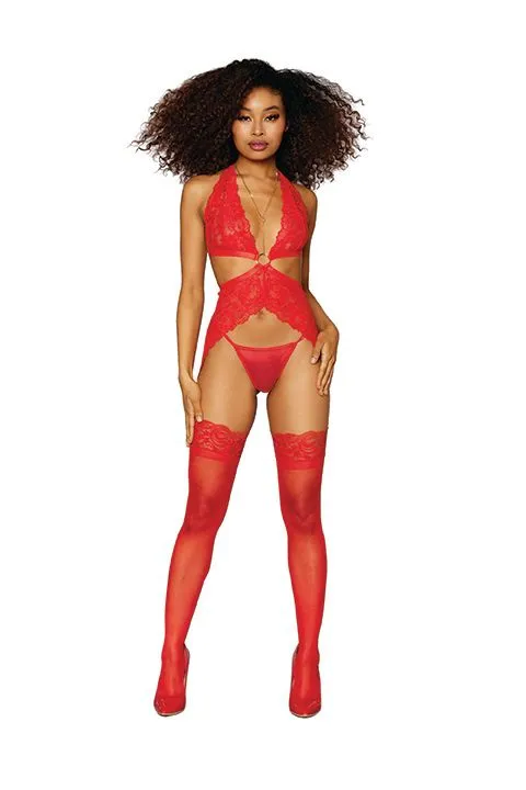 Anal Dream Girl Lingerie d Lace Garter Slip Set W Go Hardware Lipstick Red Os