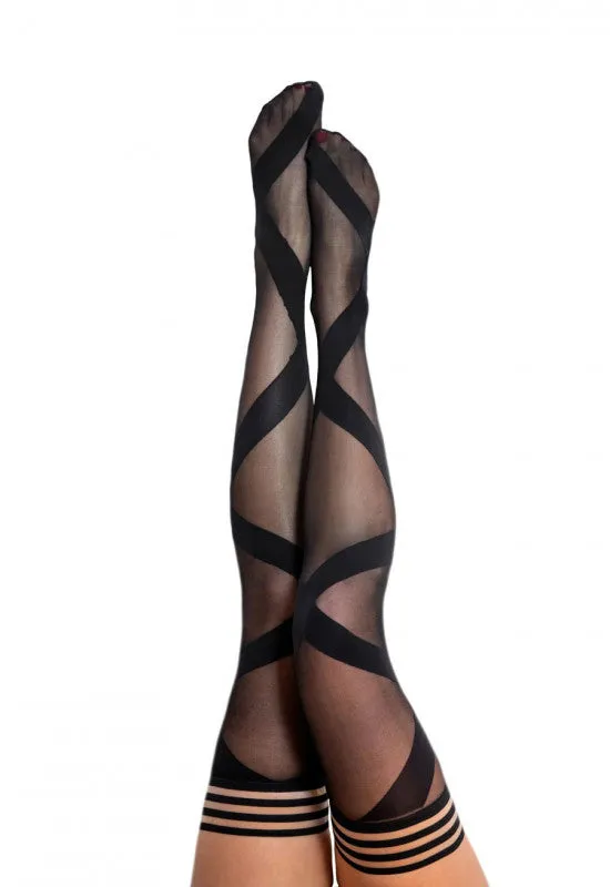Anal Jackie Semi Sheer Thigh High Size C Black Kixies
