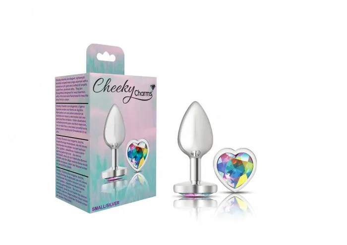 Anal Viben Cheeky Charms Silver Metal Butt Plug Heart Clear Small