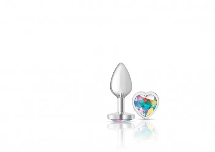 Anal | Viben Cheeky Charms - Silver Metal Butt Plug - Heart - Clear - Small