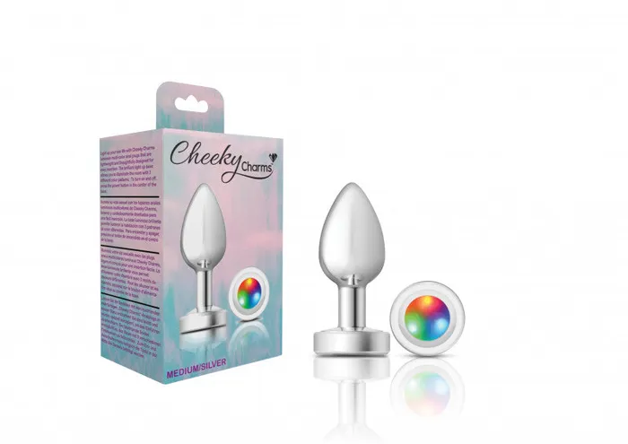 Anal Viben Cheeky Charms Silver Metal Butt Plug Light Up Medium