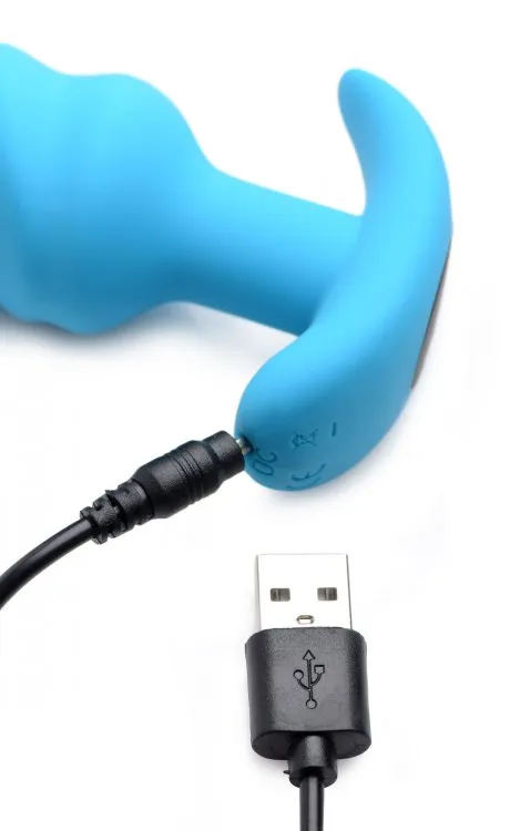 Bang! 21x Vibrating Silicone Swirl Butt Plug W/ Remote Blue | XR Brands Anal