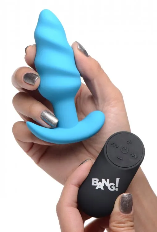 Bang! 21x Vibrating Silicone Swirl Butt Plug W/ Remote Blue | XR Brands Anal