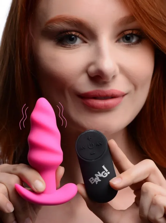 Bang 21x Vibrating Silicone Swirl Butt Plug W Remote Pink XR Brands Anal