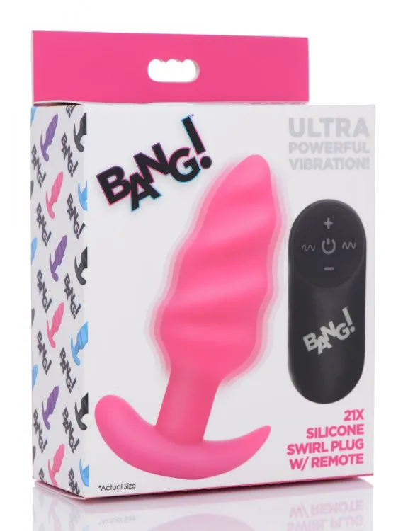 Bang! 21x Vibrating Silicone Swirl Butt Plug W/ Remote Pink | XR Brands Anal