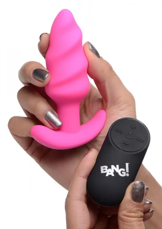 Bang! 21x Vibrating Silicone Swirl Butt Plug W/ Remote Pink | XR Brands Anal