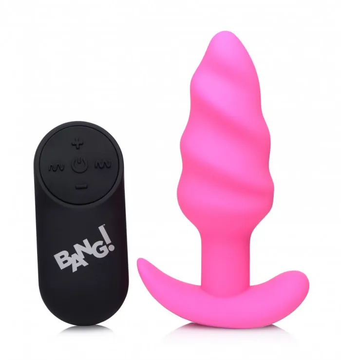 Bang! 21x Vibrating Silicone Swirl Butt Plug W/ Remote Pink | XR Brands Anal