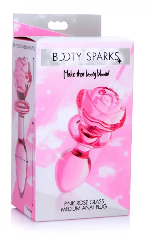 Booty Sparks Pink Rose Glass Medium Anal Plug | XR Brands Anal