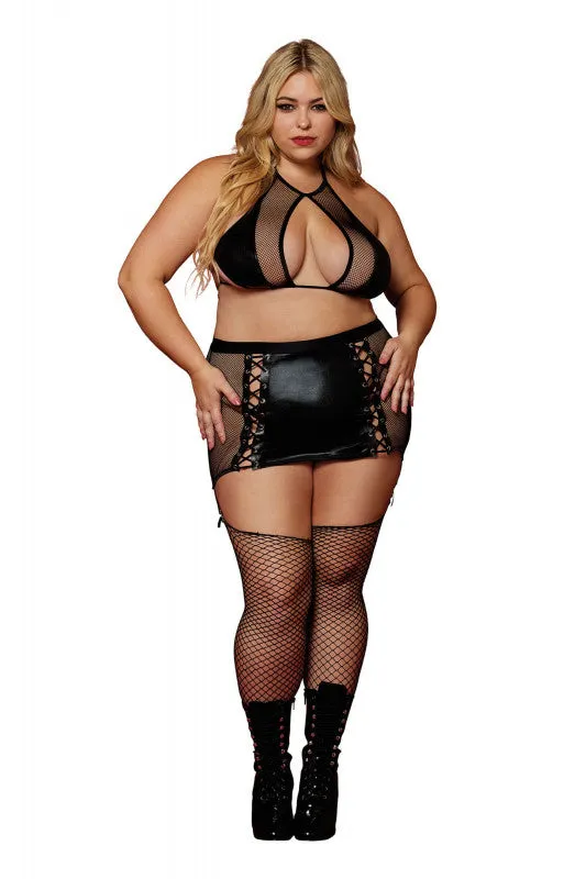 Bralett and Garter Skirt Queen Size Black Dreamgirl Anal