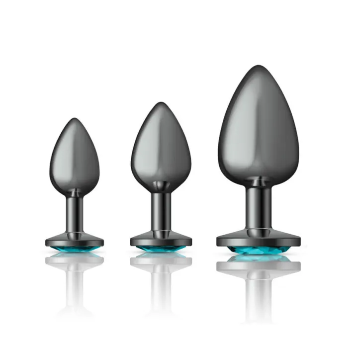 Cheeky Charms Metal Butt Plug Gunmetal Round Teal Kit Viben Anal