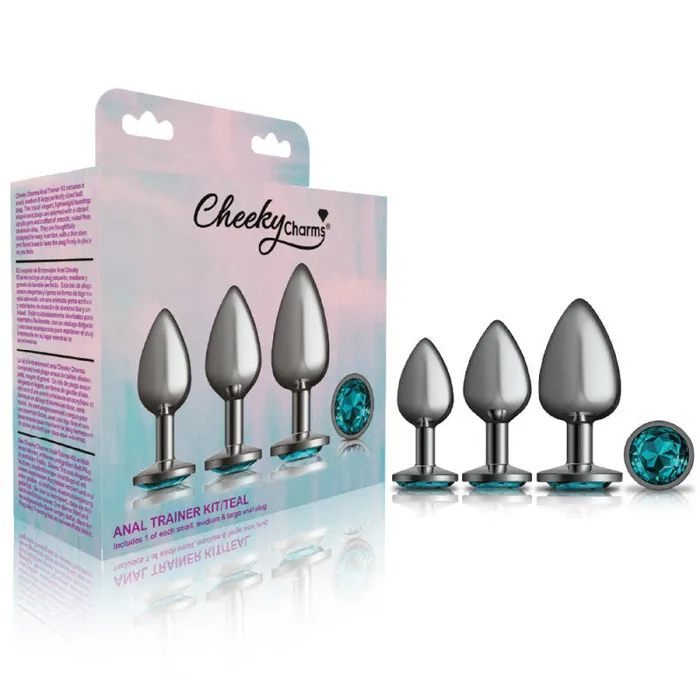 Cheeky Charms - Metal Butt Plug Gunmetal - Round - Teal - Kit | Viben Anal Cheeky Charms - Metal Butt Plug Gunmetal - Round - Teal - Kit | Viben Anal