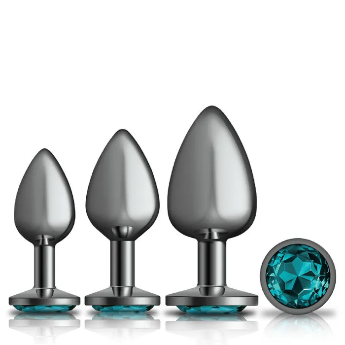 Cheeky Charms - Metal Butt Plug Gunmetal - Round - Teal - Kit | Viben Anal Cheeky Charms - Metal Butt Plug Gunmetal - Round - Teal - Kit | Viben Anal