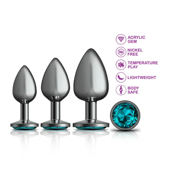 Cheeky Charms - Metal Butt Plug Gunmetal - Round - Teal - Kit | Viben Anal Cheeky Charms - Metal Butt Plug Gunmetal - Round - Teal - Kit | Viben Anal