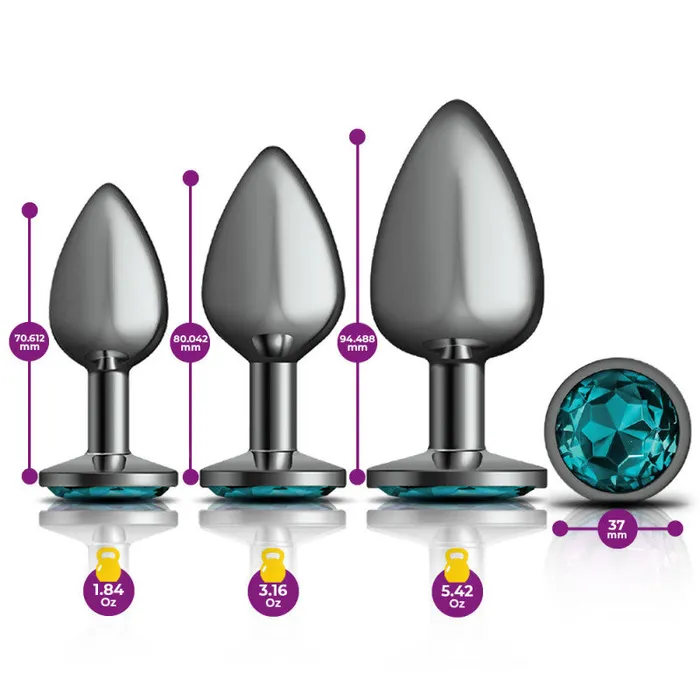 Cheeky Charms - Metal Butt Plug Gunmetal - Round - Teal - Kit | Viben Anal Cheeky Charms - Metal Butt Plug Gunmetal - Round - Teal - Kit | Viben Anal
