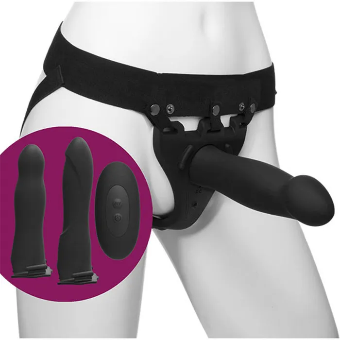 Doc Johnson Female Sex Toys | Body Extensions - Hollow Strap-on 4-Piece Set  With  Vibrator - Black