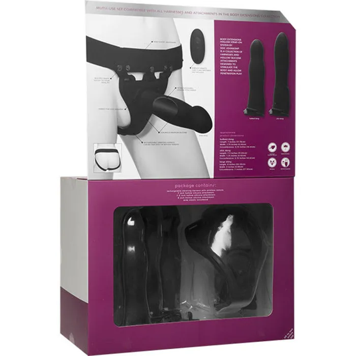 Doc Johnson Female Sex Toys | Body Extensions - Hollow Strap-on 4-Piece Set  With  Vibrator - Black