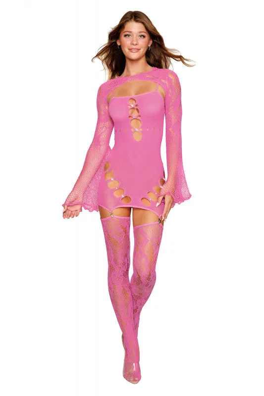 Garter Dress With Thigh High and Shrug One Size Milkshake Pink Dreamgirl Vibrators Garter Dress With Thigh High and Shrug One Size Milkshake Pink Dreamgirl Vibrators