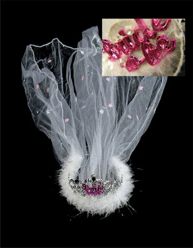 Gasworks-OMG Couples | Flashing Bride-to-Be Tiara With a White Fur Veil Gasworks-OMG Couples | Flashing Bride-to-Be Tiara With a White Fur Veil