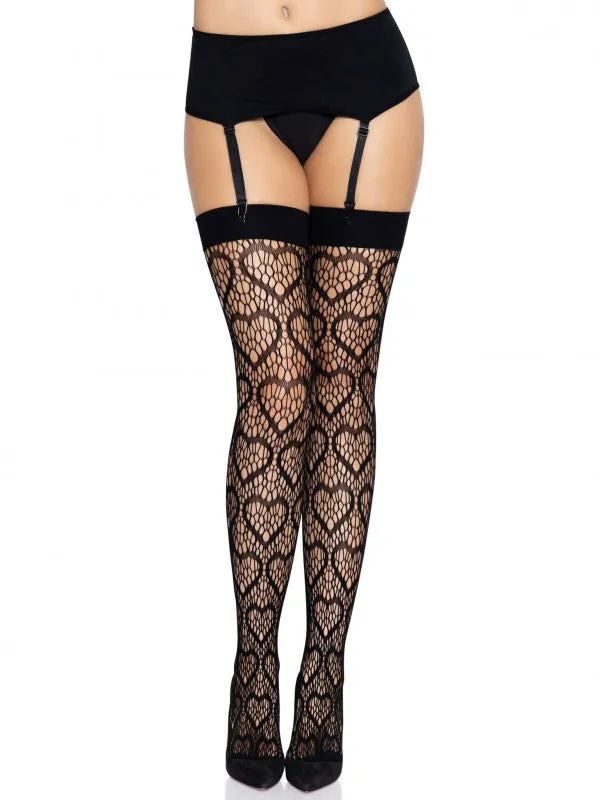Heart Net Thigh Highs One Size Black Leg Avenue Anal