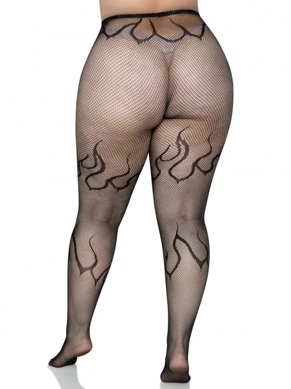 Leg Avenue Anal | Flame Net Tights - 1x/2x - Black Leg Avenue Anal | Flame Net Tights - 1x/2x - Black