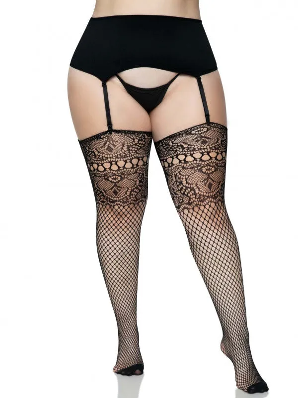 Leg Avenue Anal Lace Top Fishnet Backseam Stockings 1x2x Black