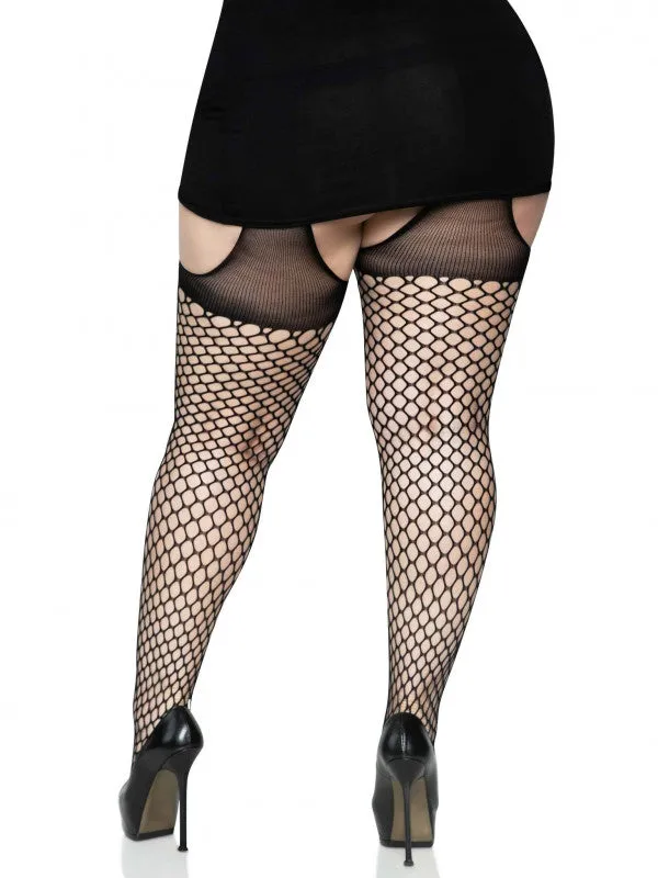 Leg Avenue Anal | Oval Net Suspender Hose With Opaque Top - 1x/2x Size - Black Leg Avenue Anal | Oval Net Suspender Hose With Opaque Top - 1x/2x Size - Black