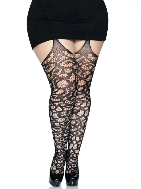 Leg Avenue Anal | Scroll Lace Stocking With Attached Garter Belt - 1x/2x - Black Leg Avenue Anal | Scroll Lace Stocking With Attached Garter Belt - 1x/2x - Black