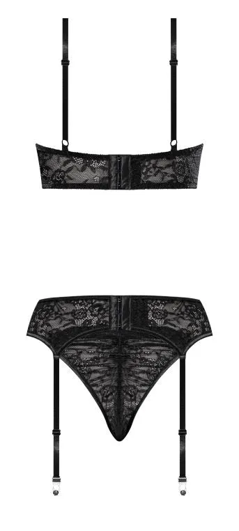 Magic Silk Lingerie Anal | Ooh La Lace Demi Bra Garter & Tanga Black S/m