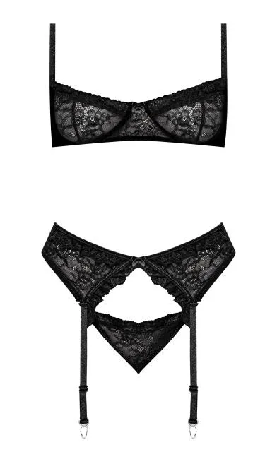 Magic Silk Lingerie Anal | Ooh La Lace Demi Bra Garter & Tanga Black S/m