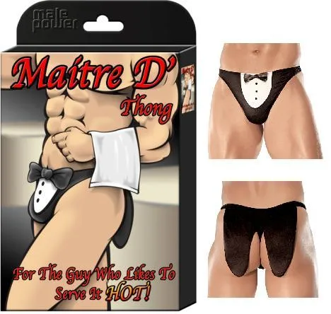 Male Power Lingerie Anal | Novelty Maitre D Thong Black O-s