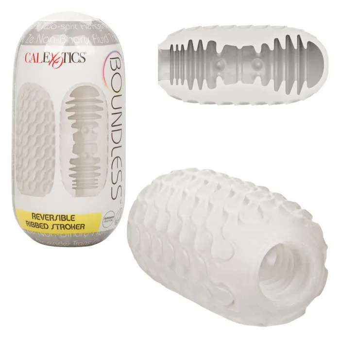 Male Sex Toys | CalExotics Boundless Reversible Ribbed Stroker - Clear Male Sex Toys | CalExotics Boundless Reversible Ribbed Stroker - Clear