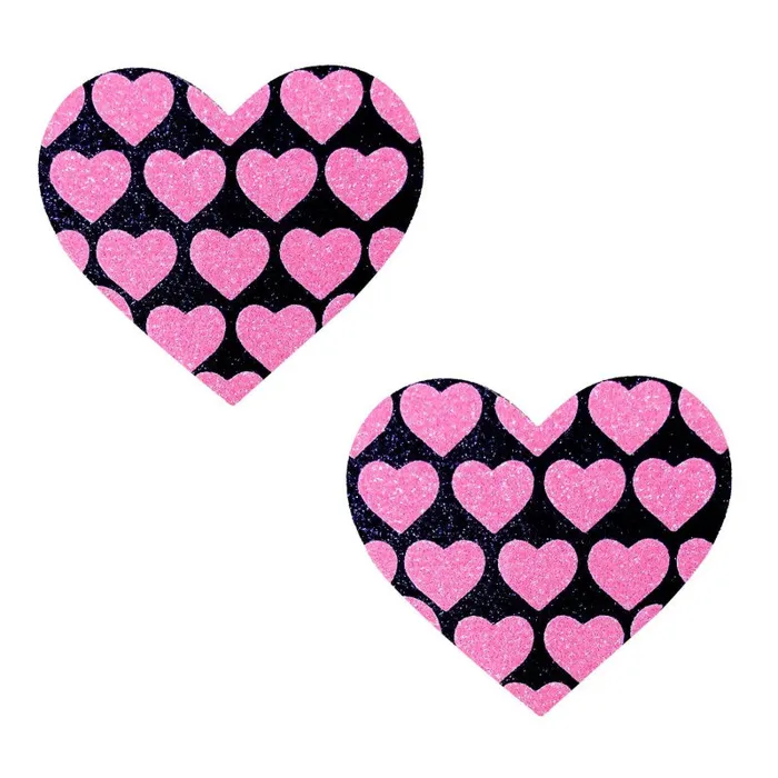 Pink Heart Neon Valentines Black Glitter Heart Nipple Cover Pasties Neva Nude Anal