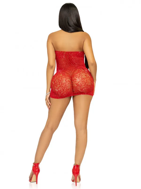 Rhinestone Lace and Net Mini Dress - One Size - Red | Leg Avenue Teddies And Bodies Rhinestone Lace and Net Mini Dress - One Size - Red | Leg Avenue Teddies And Bodies