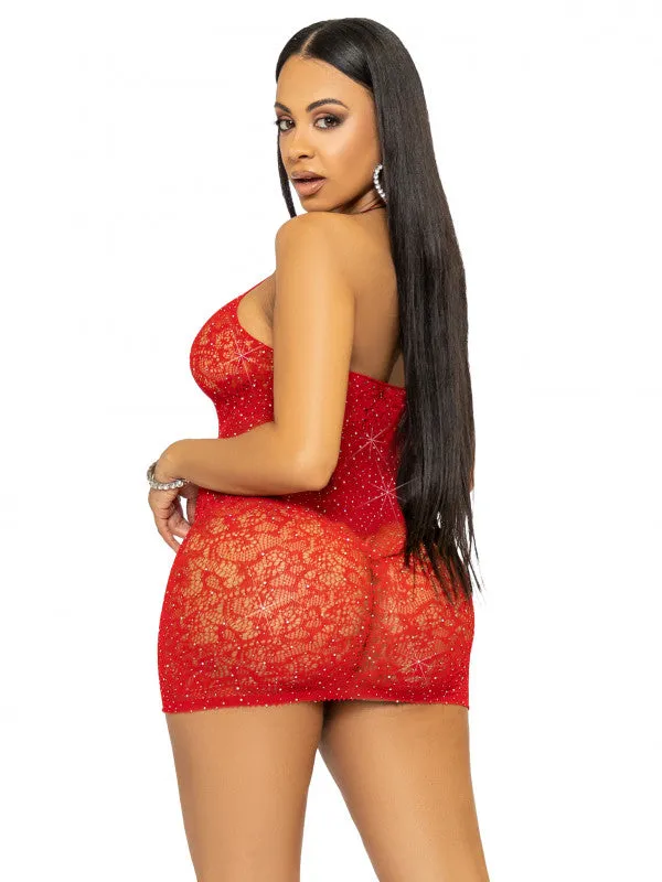 Rhinestone Lace and Net Mini Dress - One Size - Red | Leg Avenue Teddies And Bodies Rhinestone Lace and Net Mini Dress - One Size - Red | Leg Avenue Teddies And Bodies
