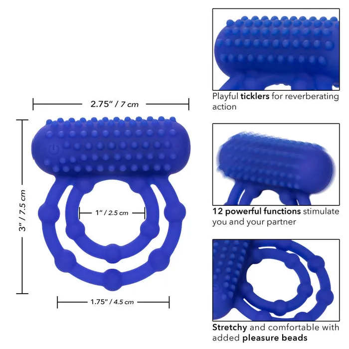 Silicone Rechargeable 10 Bead Maximus Ring - Blue | CalExotics Male Sex Toys