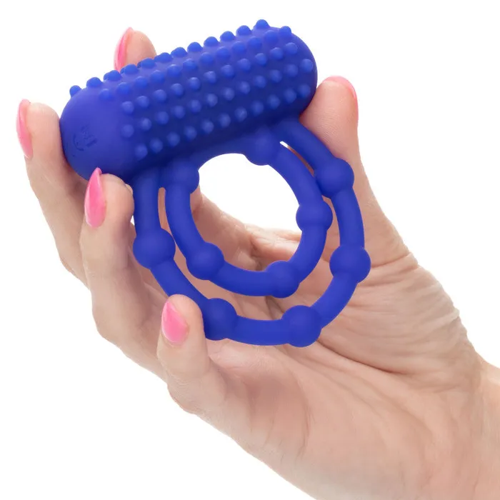 Silicone Rechargeable 10 Bead Maximus Ring - Blue | CalExotics Male Sex Toys