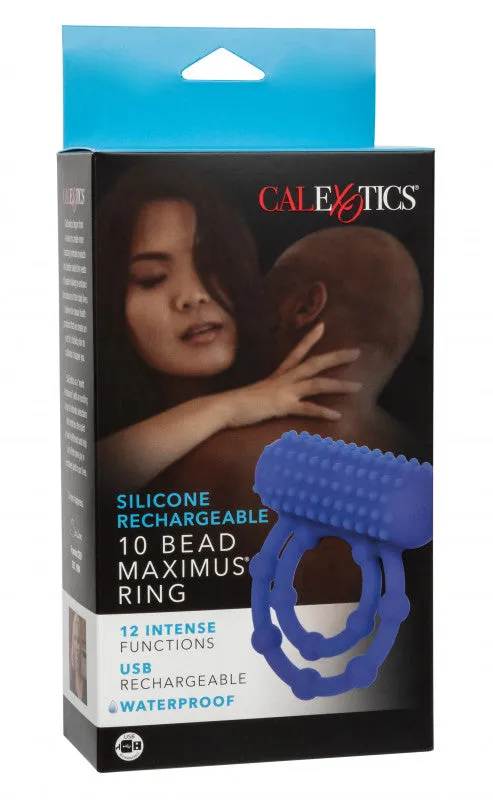 Silicone Rechargeable 10 Bead Maximus Ring - Blue | CalExotics Male Sex Toys