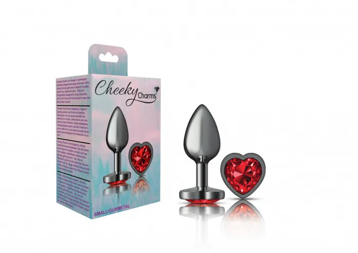 Viben Anal | Cheeky Charms - Gunmetal Metal Butt Plug - Heart - Dark Red - Small