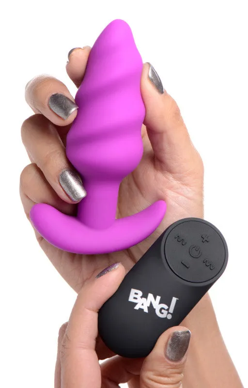XR Brands Bang Anal | 21x Silicone Swirl Plug With Remote - Purple