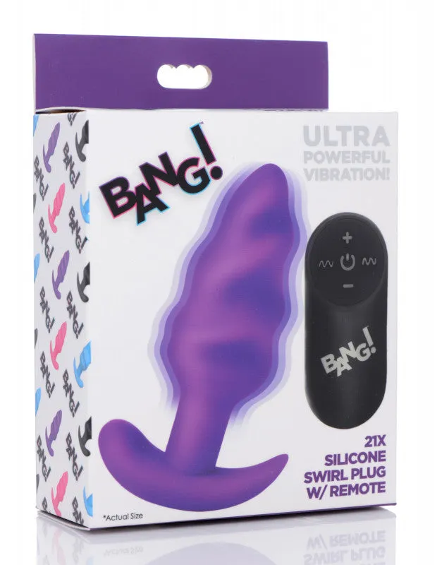 XR Brands Bang Anal | 21x Silicone Swirl Plug With Remote - Purple