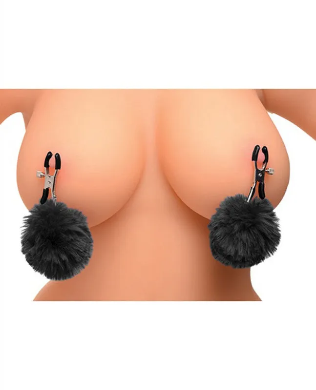 XR Brands Charmed Anal | Pom Pom Nipple Clamps - Black XR Brands Charmed Anal | Pom Pom Nipple Clamps - Black