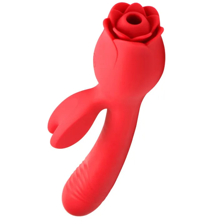 XR Brands inmi Blooming Bunny Sucking and Thrusting Silicone Rabbit Vibrator Red Vibrators XR Brands inmi Blooming Bunny Sucking and Thrusting Silicone Rabbit Vibrator Red Vibrators
