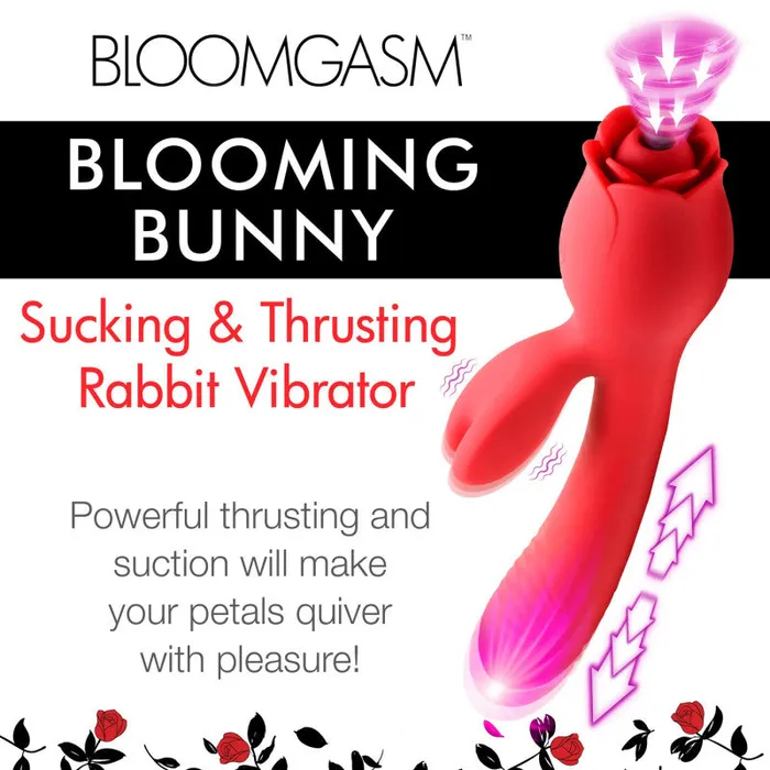 XR Brands inmi Blooming Bunny Sucking and Thrusting Silicone Rabbit Vibrator - Red | Vibrators XR Brands inmi Blooming Bunny Sucking and Thrusting Silicone Rabbit Vibrator - Red | Vibrators